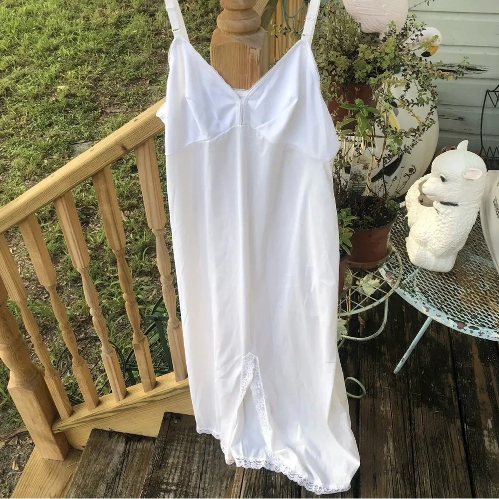 Sears Lingerie Nylon Slinky Lace Full Slip L 38 Off White Womens Vintage 70s 80s - Picture 1 of 8